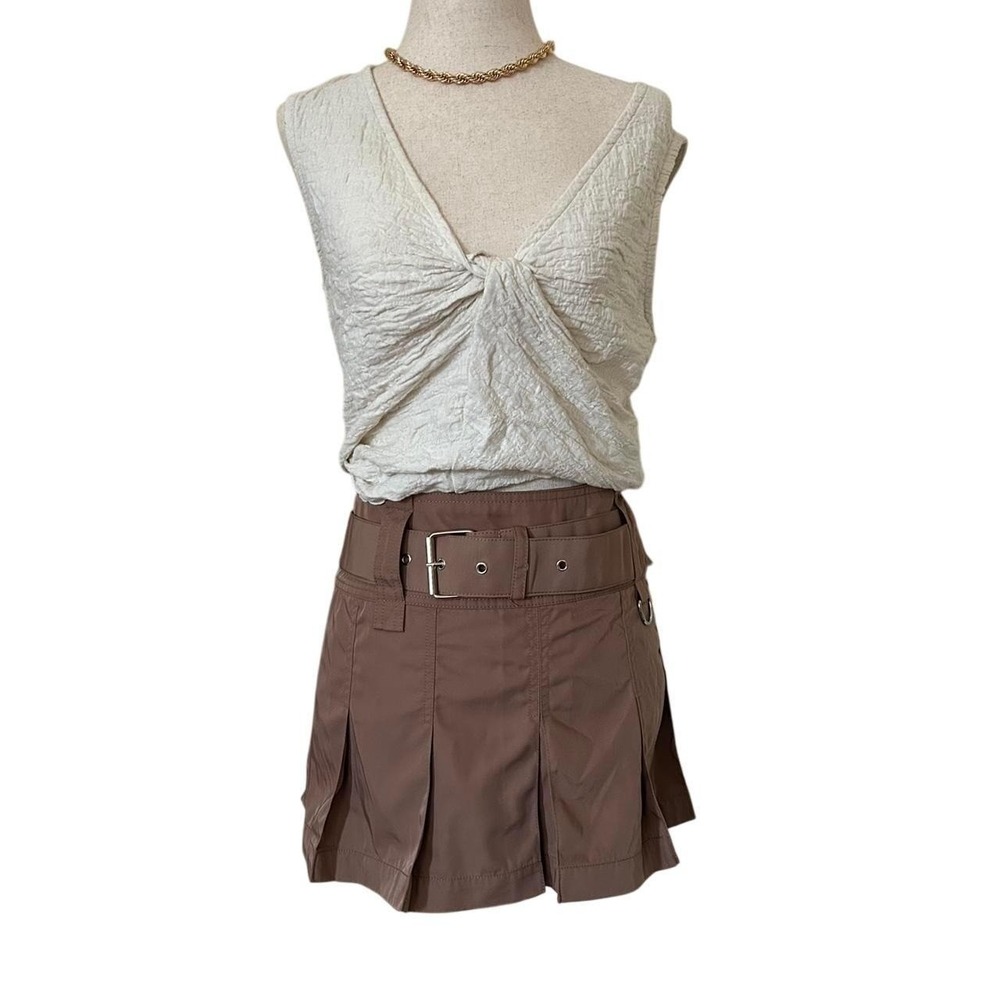 h:ours Pleated Cargo Mini Skirt Tan Brown Belted Y2K Utility Style Size S - Picture 4 of 4